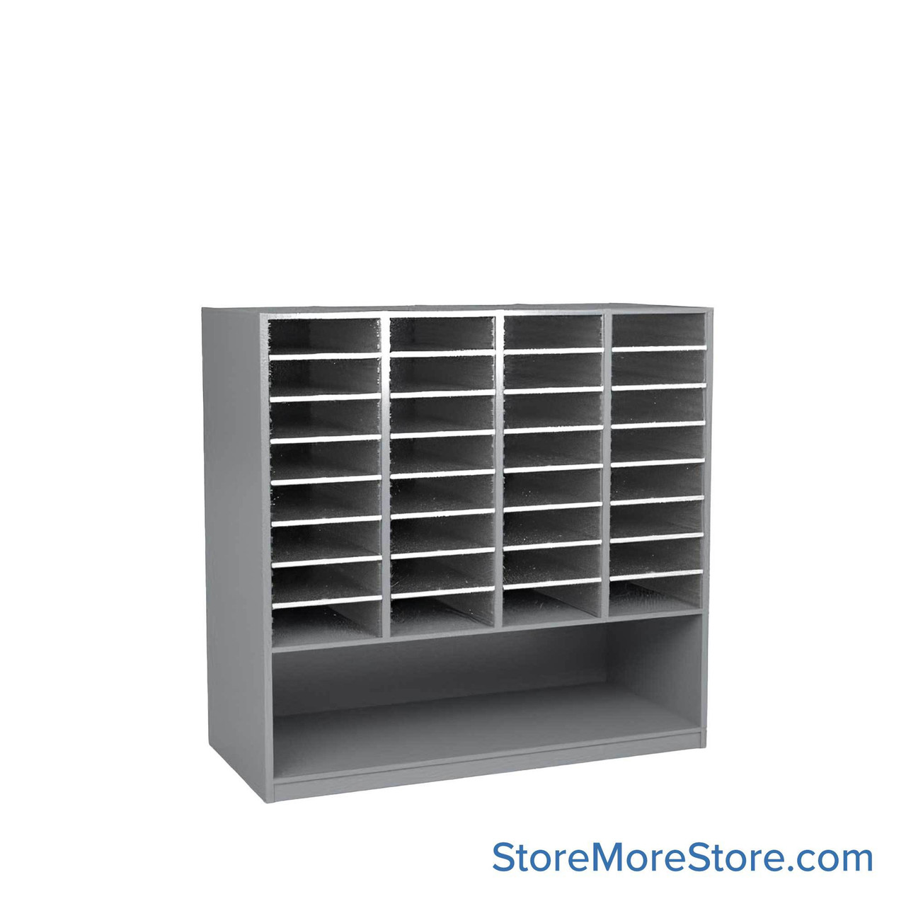 Mail Sorter Cabinet, 56.25" W x 17" D x 48" H, Oversize Slot Size, Open Bottom Storage