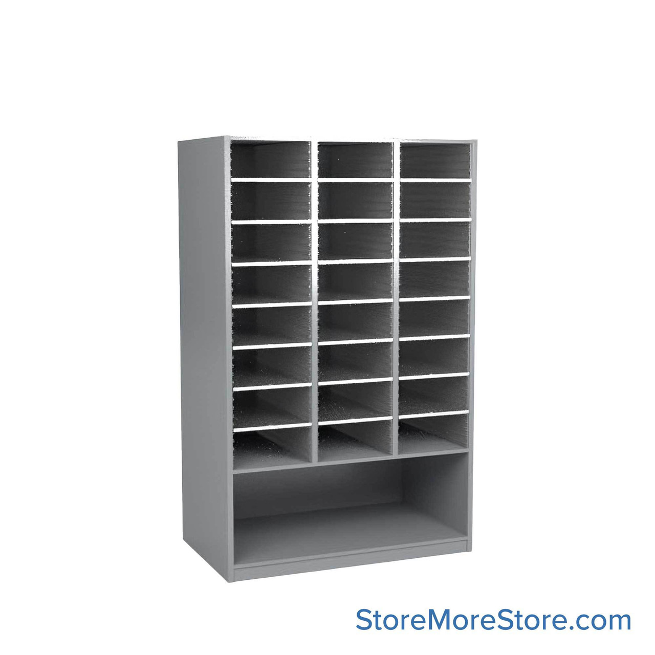 Mail Sorter Cabinet, 36.5" W x 17" D x 60" H, Legal Slot Size, Open Bottom Storage