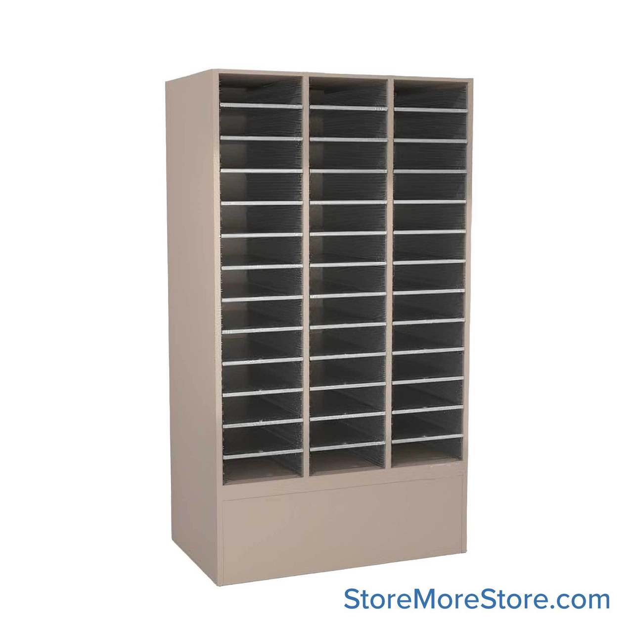 Mail Sorter Cabinet, 56.25" W x 17" D x 76" H, Oversize Slot Size, None/12" Closed Base Bottom Storage