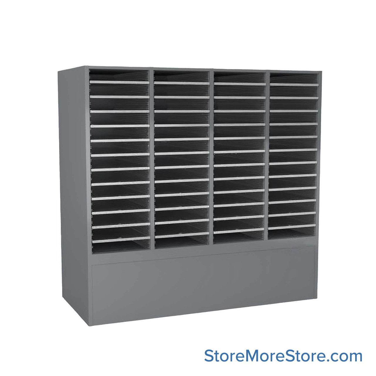 Mail Sorter Cabinet, 56.25" W x 17" D x 48" H, Oversize Slot Size, None/12" Closed Base Bottom Storage