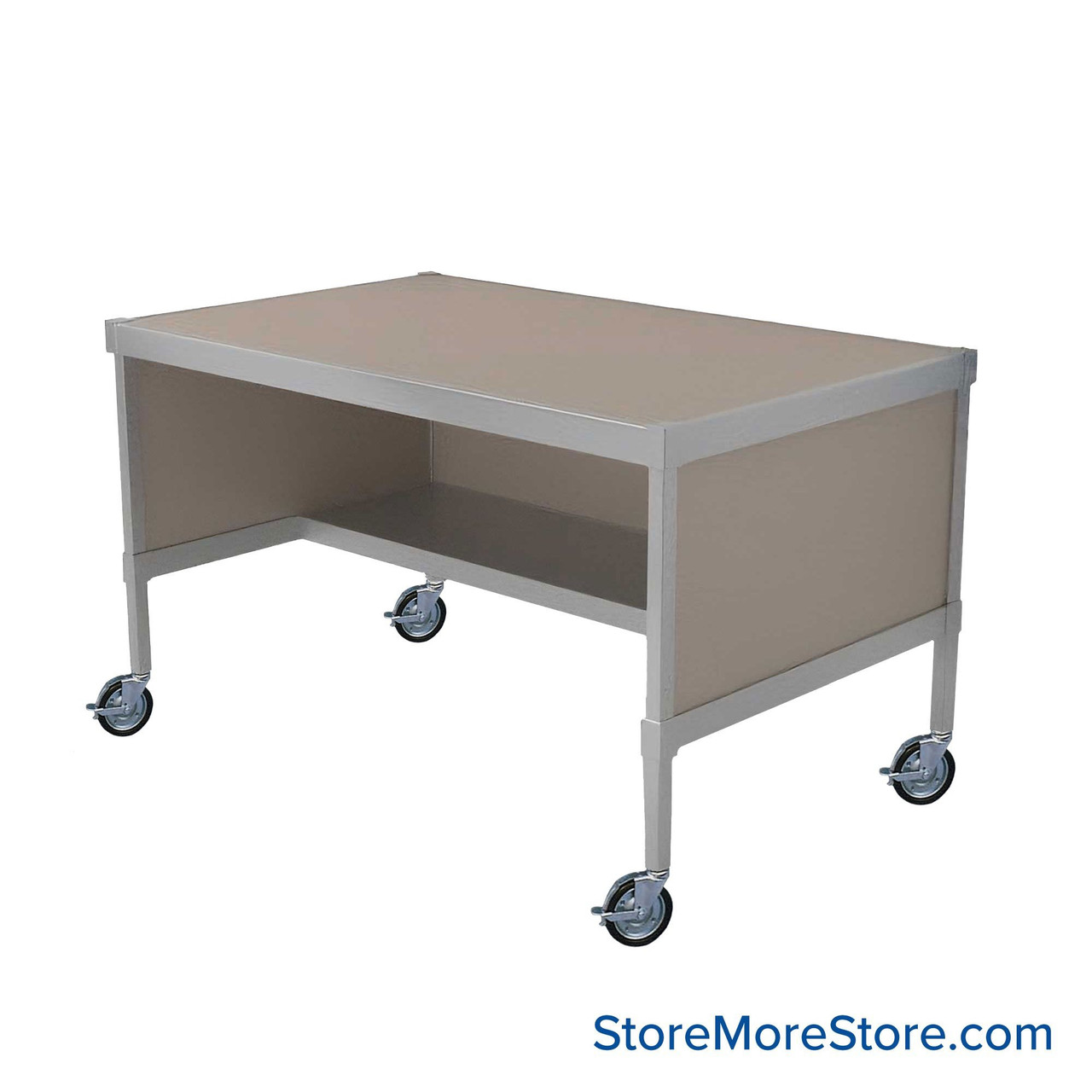 Mail Desk, 30" W x 48" D x 30" H, Half Shelf Desk, Includes Casters, 15.875" Modesty Panel Height
