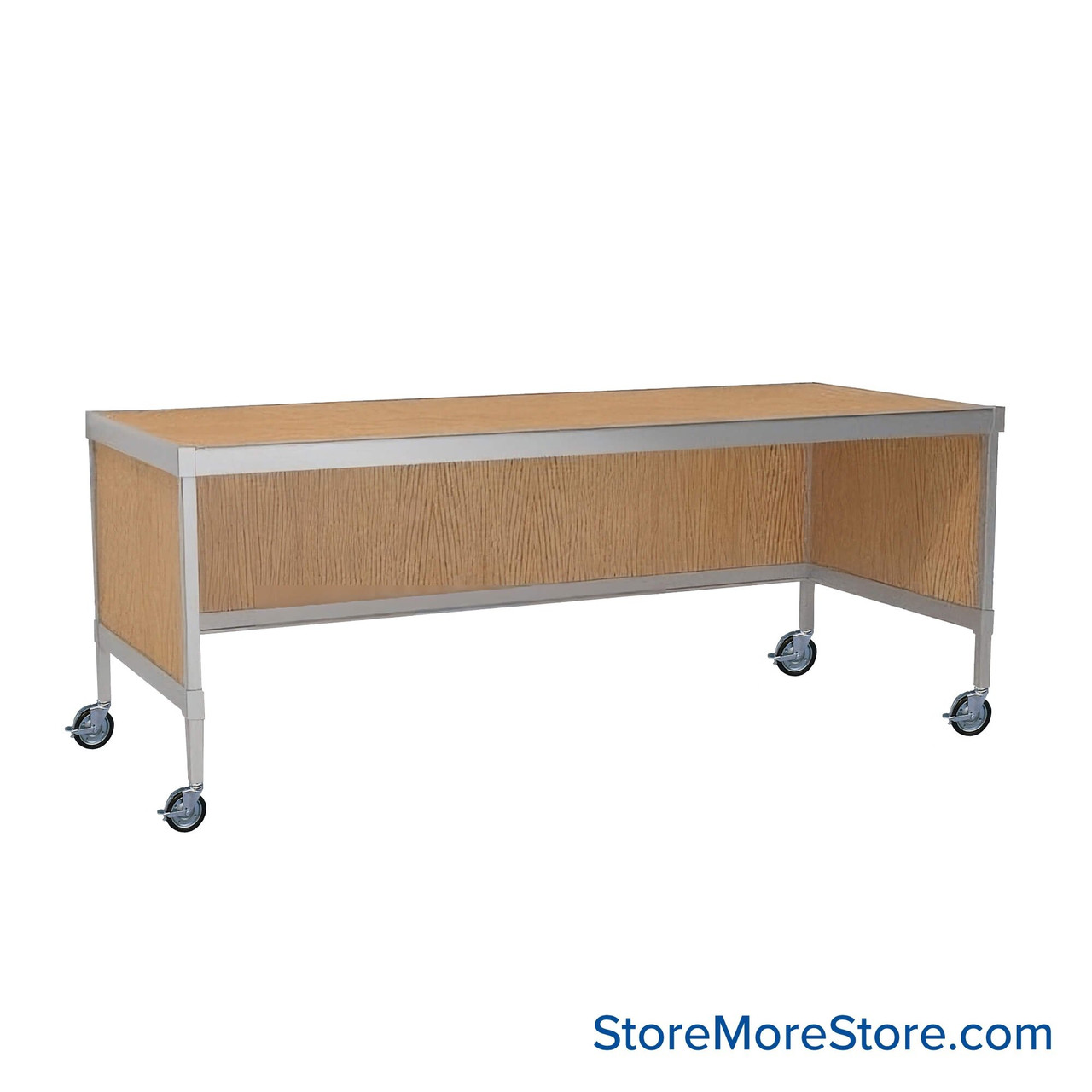 Mail Desk, 25" W x 84" D x 36" H, Open Bottom Desk, Includes Casters, 21.875" Modesty Panel Height