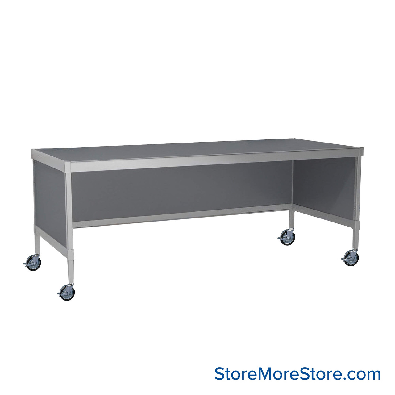 Mail Desk, 30" W x 70" D x 36" H, Open Bottom Desk, Includes Casters, 21.875" Modesty Panel Height