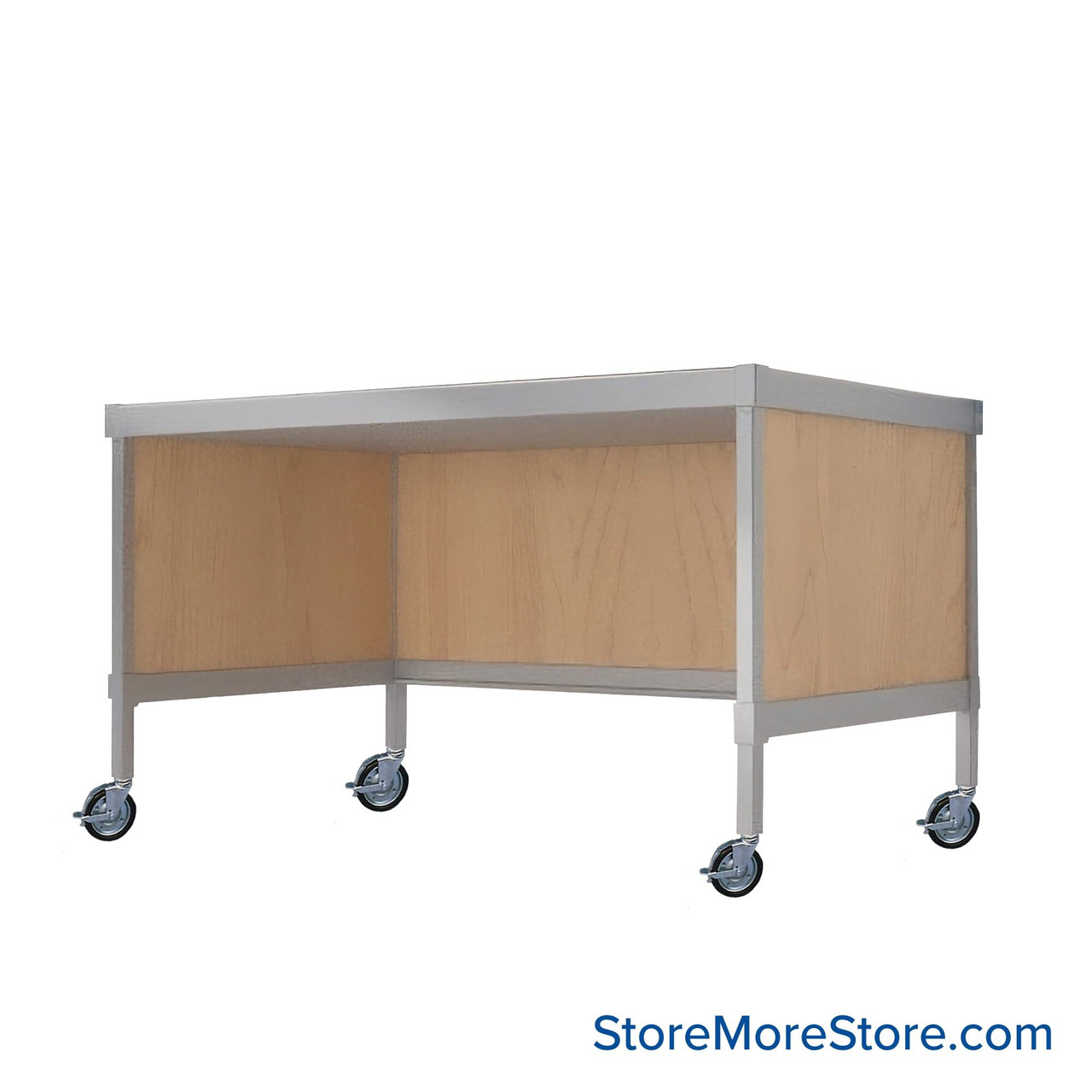 Mail Desk, 25" W x 56" D x 36" H, Open Bottom Desk, Includes Casters, 21.875" Modesty Panel Height