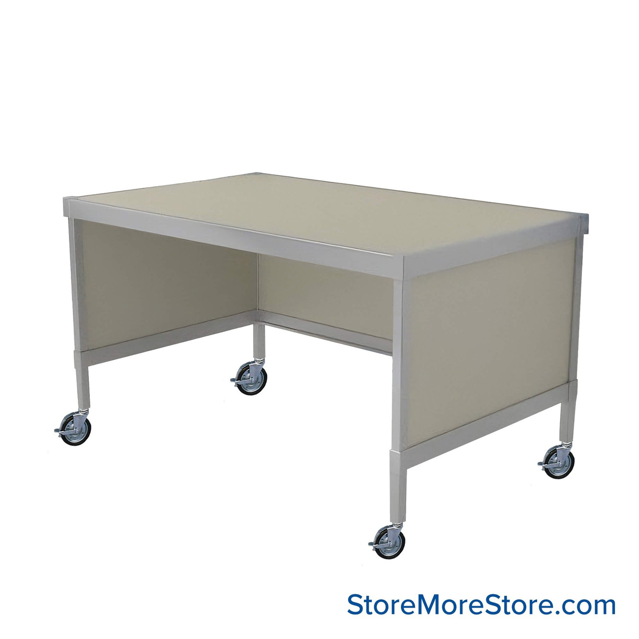 Mail Desk, 30" W x 56" D x 36" H, Open Bottom Desk, Includes Casters, 21.875" Modesty Panel Height