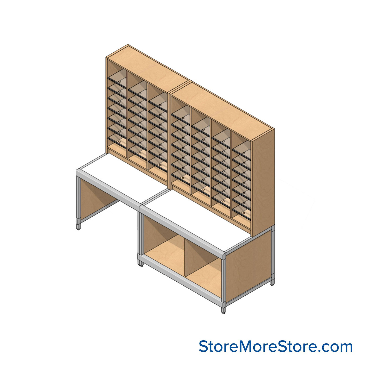Mailroom Furniture, 84" W x 30" D x 78" H, 7" Wide - Option 1 Mailroom Layout