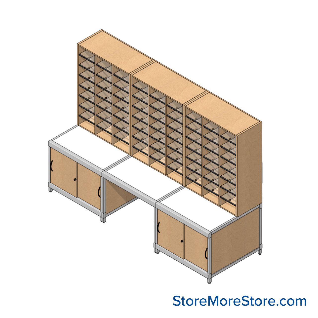 Mailroom Furniture, 108" W x 36" D x 78" H, 9" Wide - Option 7 Mailroom Layout