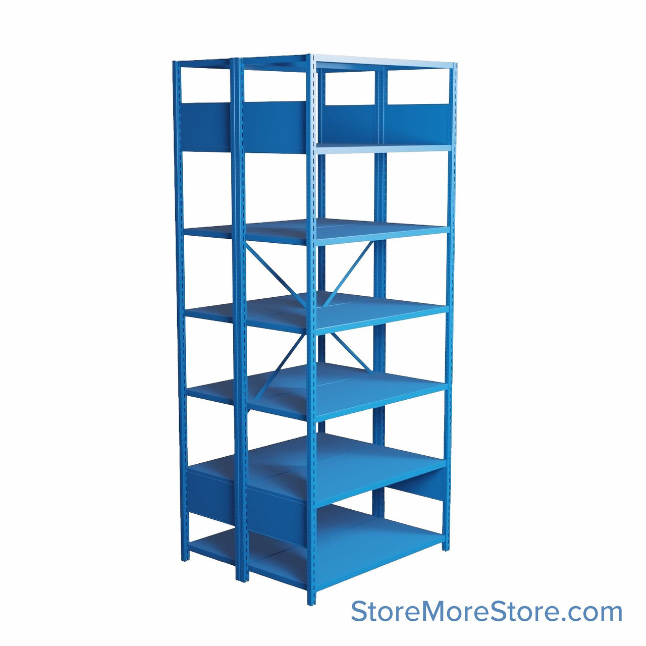 Industrial Shelving, 42" W x 36" D x 99" H, Open Back-to-Back Shelving, 14 Shelves