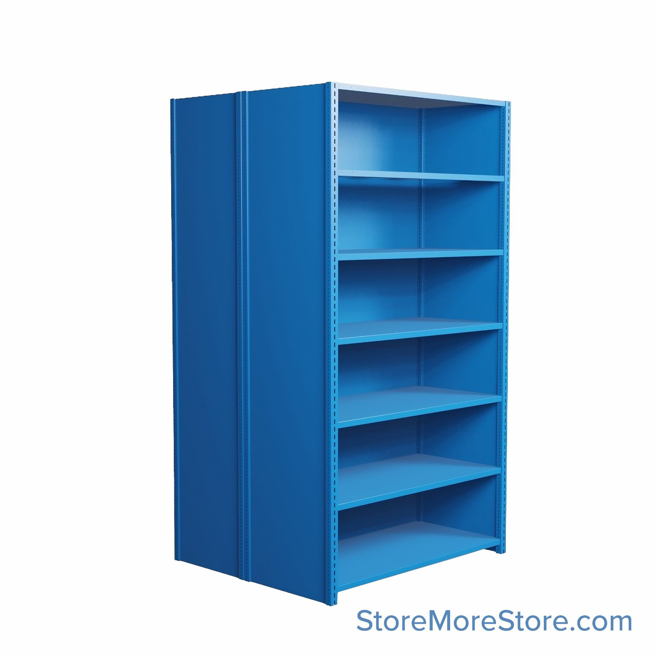 Industrial Shelving, 42" W x 36" D x 75" H, Closed Back-to-Back Shelving, 14 Shelves