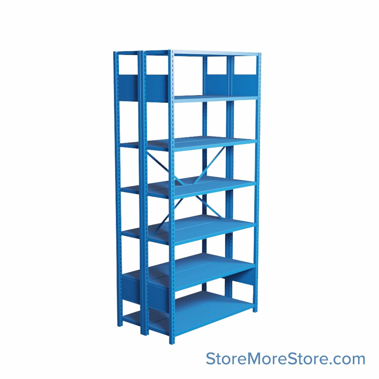 Industrial Shelving, 42" W x 24" D x 87" H, Open Back-to-Back Shelving, 14 Shelves