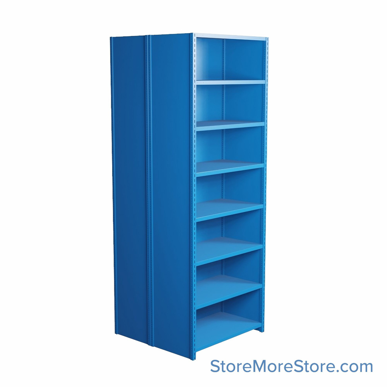 Industrial Shelving, 48" W x 24" D x 99" H, Closed Back-to-Back Shelving, 16 Shelves