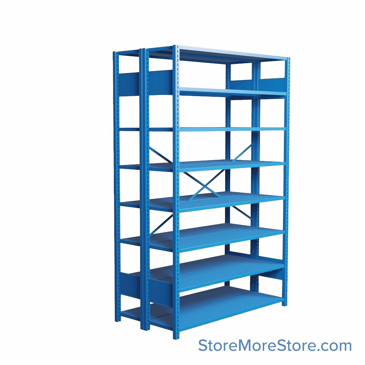 Industrial Shelving, 48" W x 36" D x 75" H, Open Back-to-Back Shelving, 16 Shelves