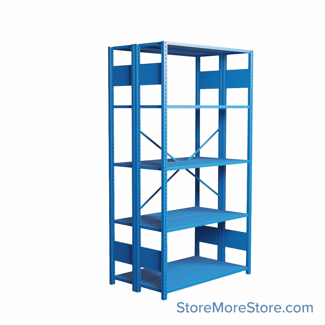 Industrial Shelving, 36" W x 36" D x 75" H, Open Back-to-Back Shelving, 10 Shelves