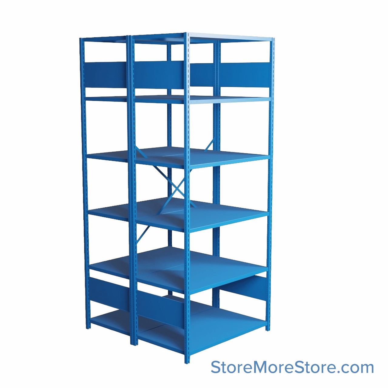 Industrial Shelving, 48" W x 36" D x 99" H, Open Back-to-Back Shelving, 12 Shelves