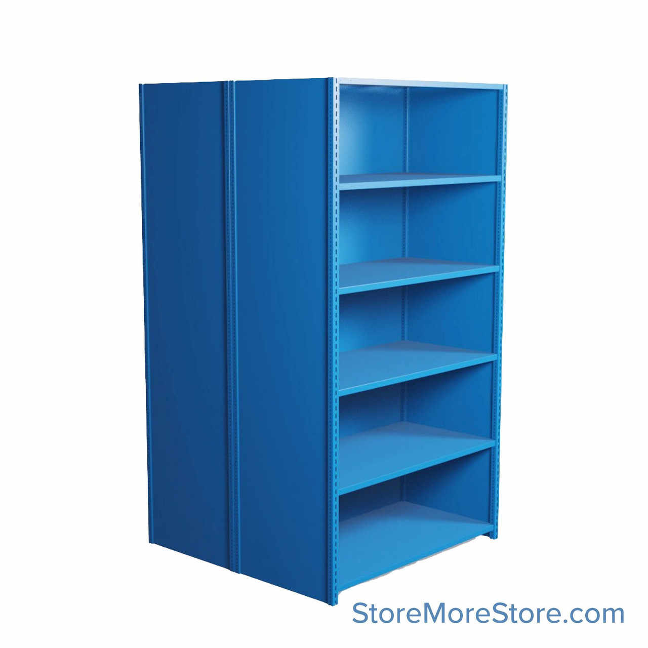 Industrial Shelving, 48" W x 48" D x 87" H, Closed Back-to-Back Shelving, 12 Shelves
