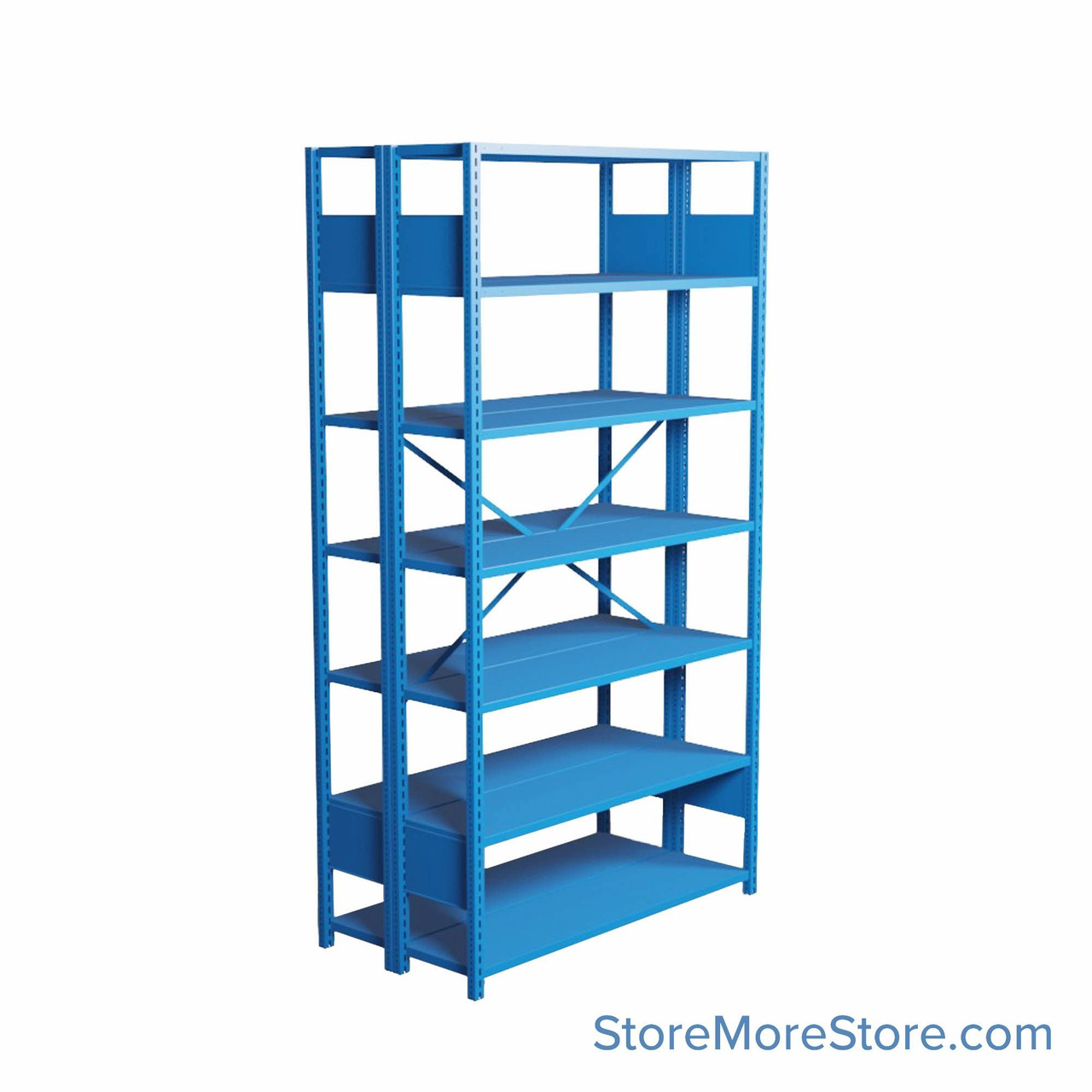 Industrial Shelving, 48" W x 24" D x 87" H, Open Back-to-Back Shelving, 14 Shelves