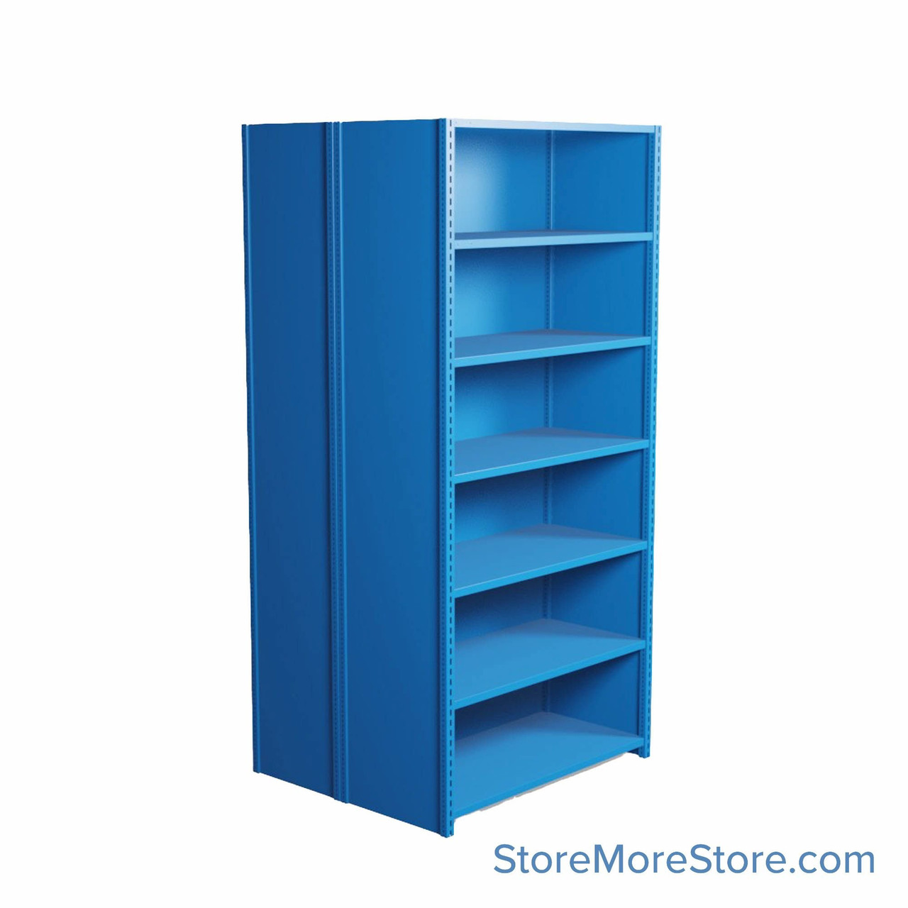 Industrial Shelving, 42" W x 36" D x 87" H, Closed Back-to-Back Shelving, 14 Shelves