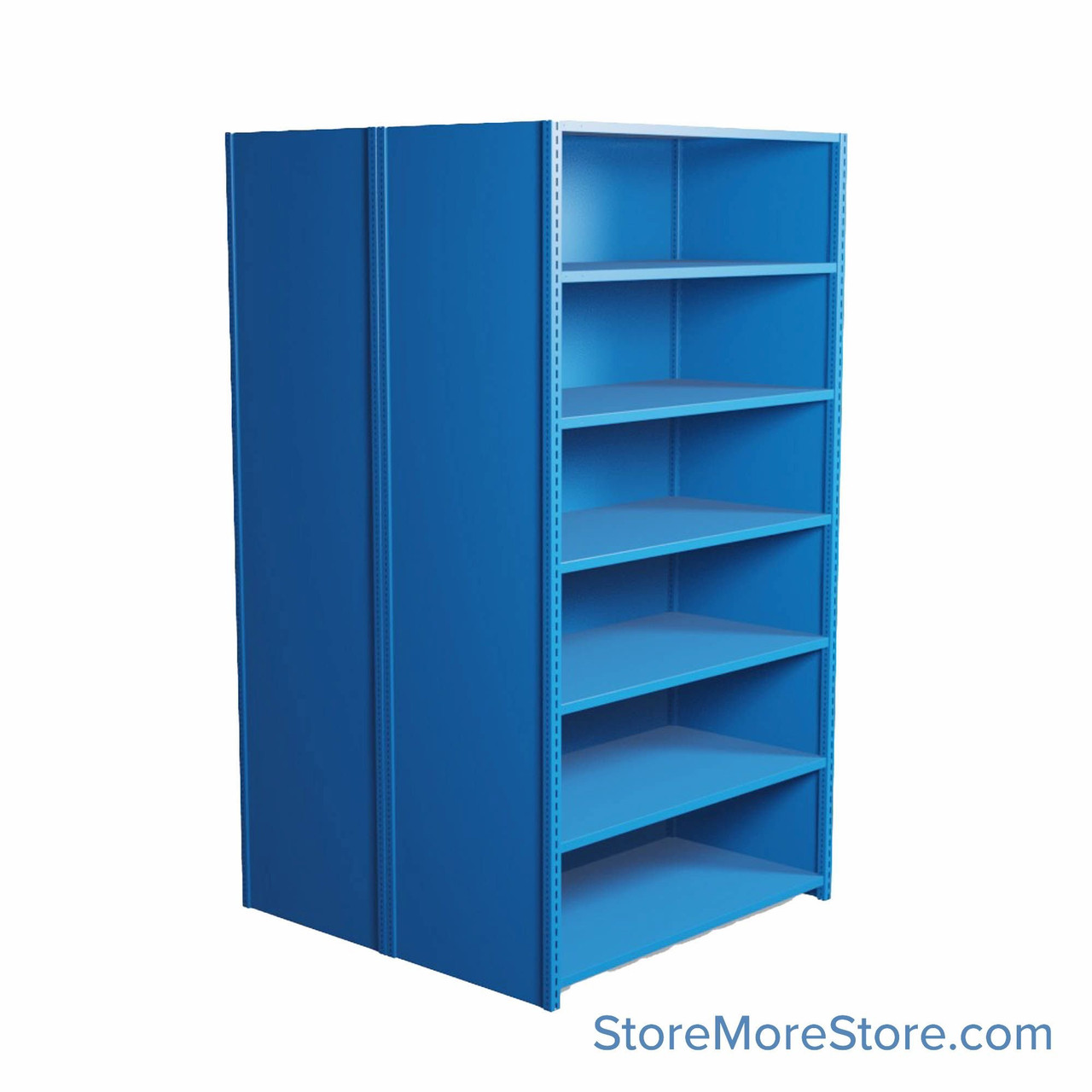Industrial Shelving, 48" W x 48" D x 87" H, Closed Back-to-Back Shelving, 14 Shelves