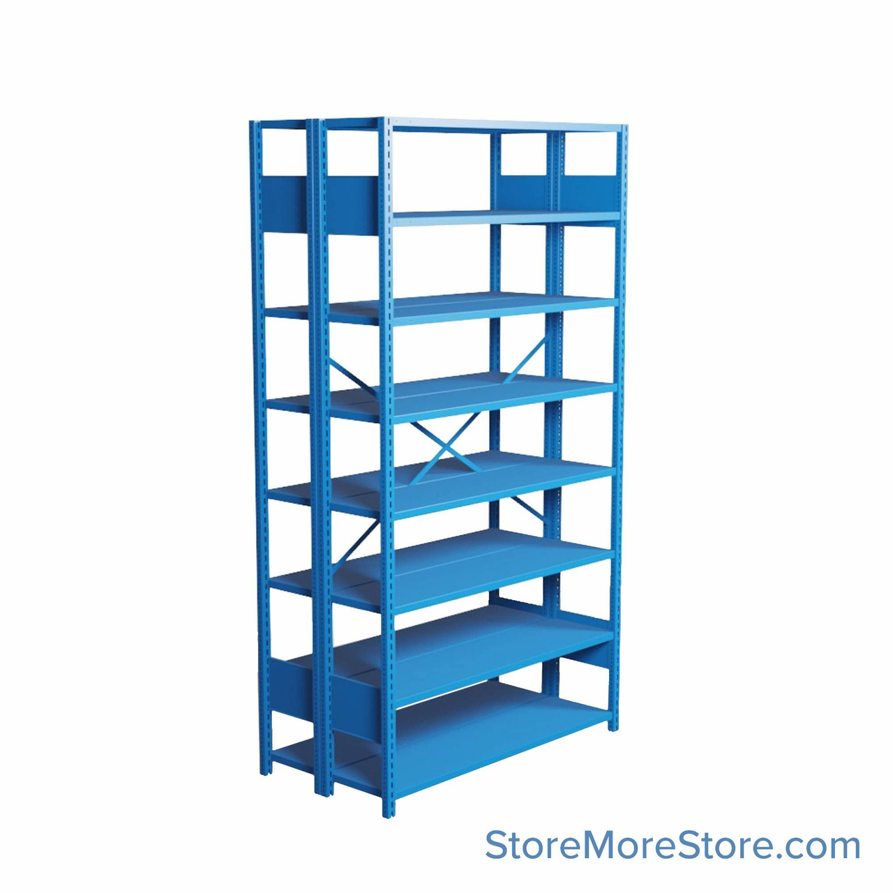 Industrial Shelving, 48" W x 24" D x 87" H, Open Back-to-Back Shelving, 16 Shelves
