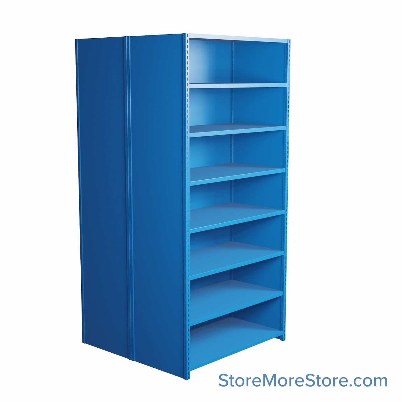 Industrial Shelving, 48" W x 42" D x 99" H, Closed Back-to-Back Shelving, 16 Shelves