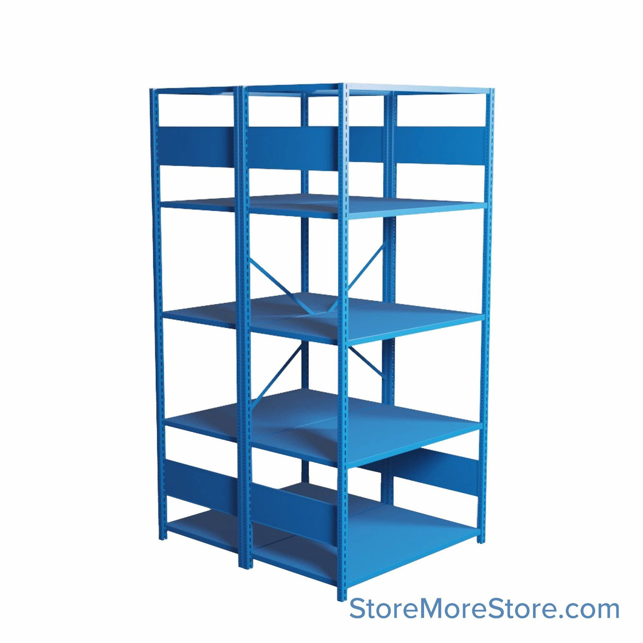 Industrial Shelving, 48" W x 42" D x 87" H, Open Back-to-Back Shelving, 10 Shelves