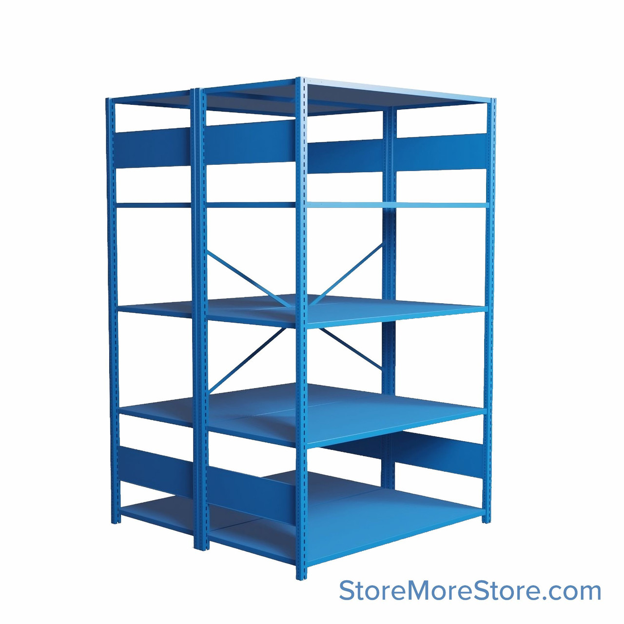 Industrial Shelving, 48" W x 48" D x 75" H, Open Back-to-Back Shelving, 10 Shelves
