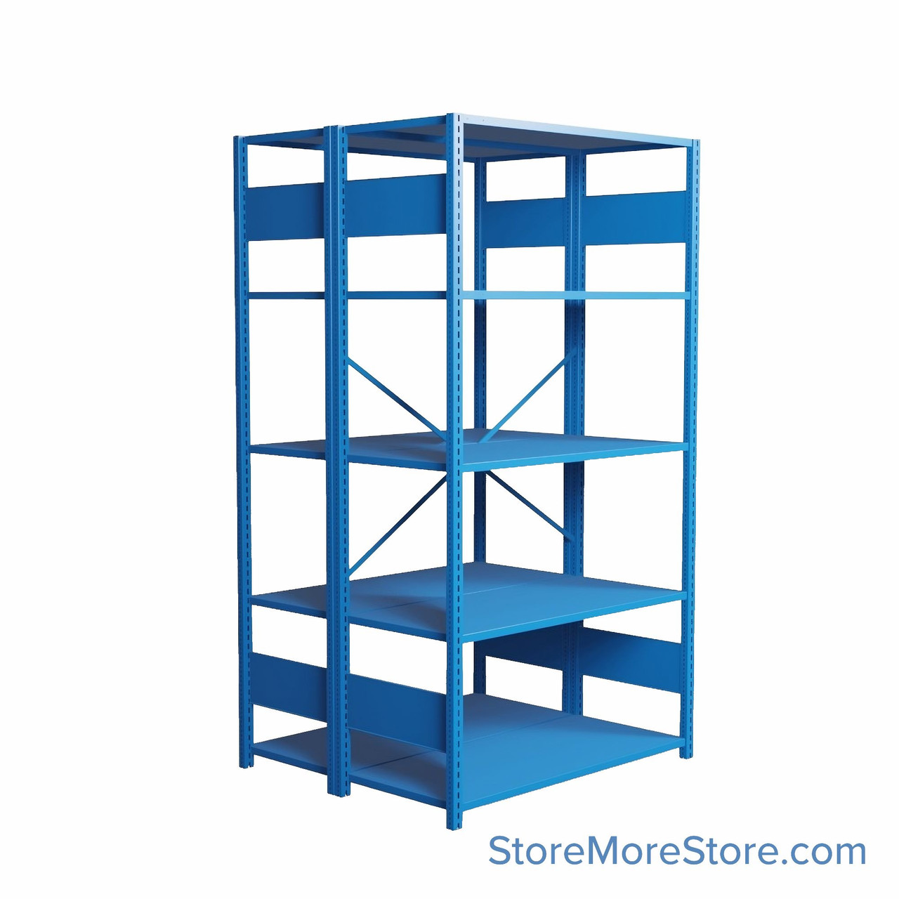 Industrial Shelving, 42" W x 36" D x 75" H, Open Back-to-Back Shelving, 10 Shelves