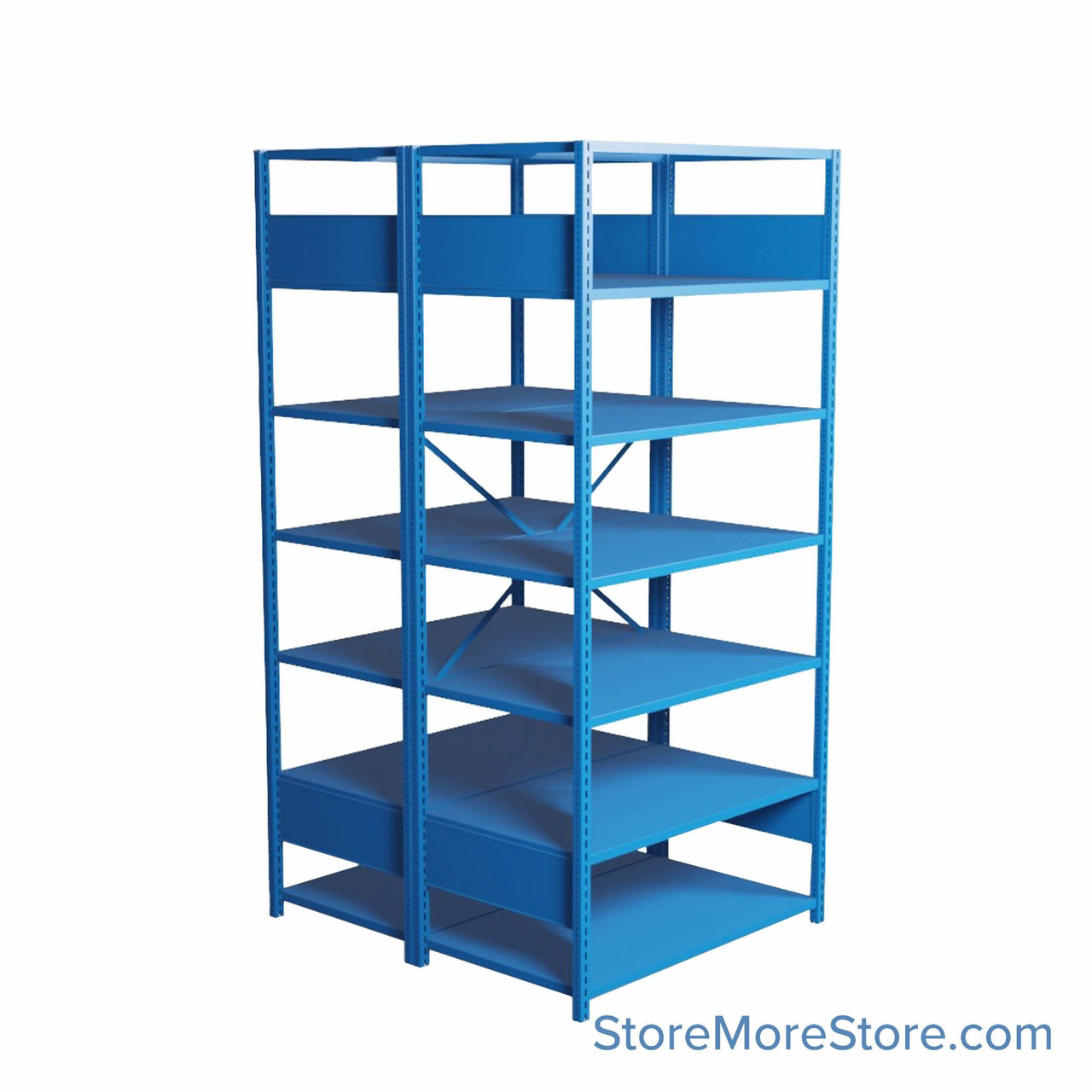 Industrial Shelving, 48" W x 42" D x 87" H, Open Back-to-Back Shelving, 14 Shelves