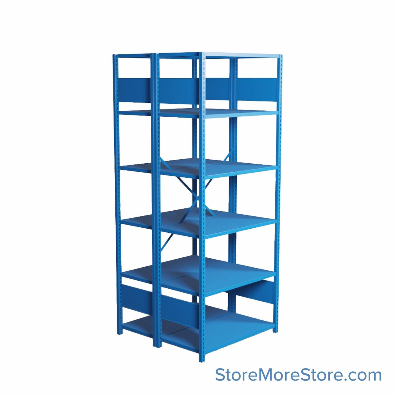 Industrial Shelving, 36" W x 36" D x 87" H, Open Back-to-Back Shelving, 12 Shelves
