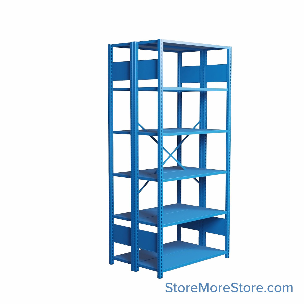Industrial Shelving, 36" W x 24" D x 75" H, Open Back-to-Back Shelving, 12 Shelves