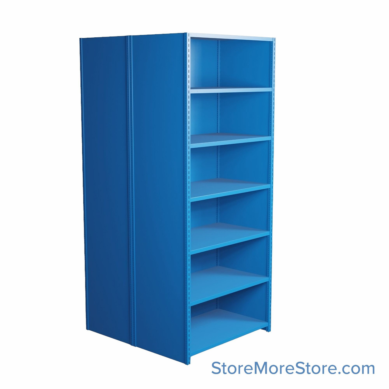 Industrial Shelving, 42" W x 36" D x 99" H, Closed Back-to-Back Shelving, 14 Shelves