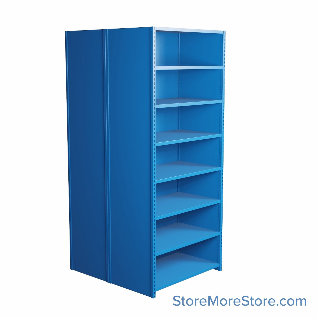 Industrial Shelving, 42" W x 36" D x 99" H, Closed Back-to-Back Shelving, 16 Shelves
