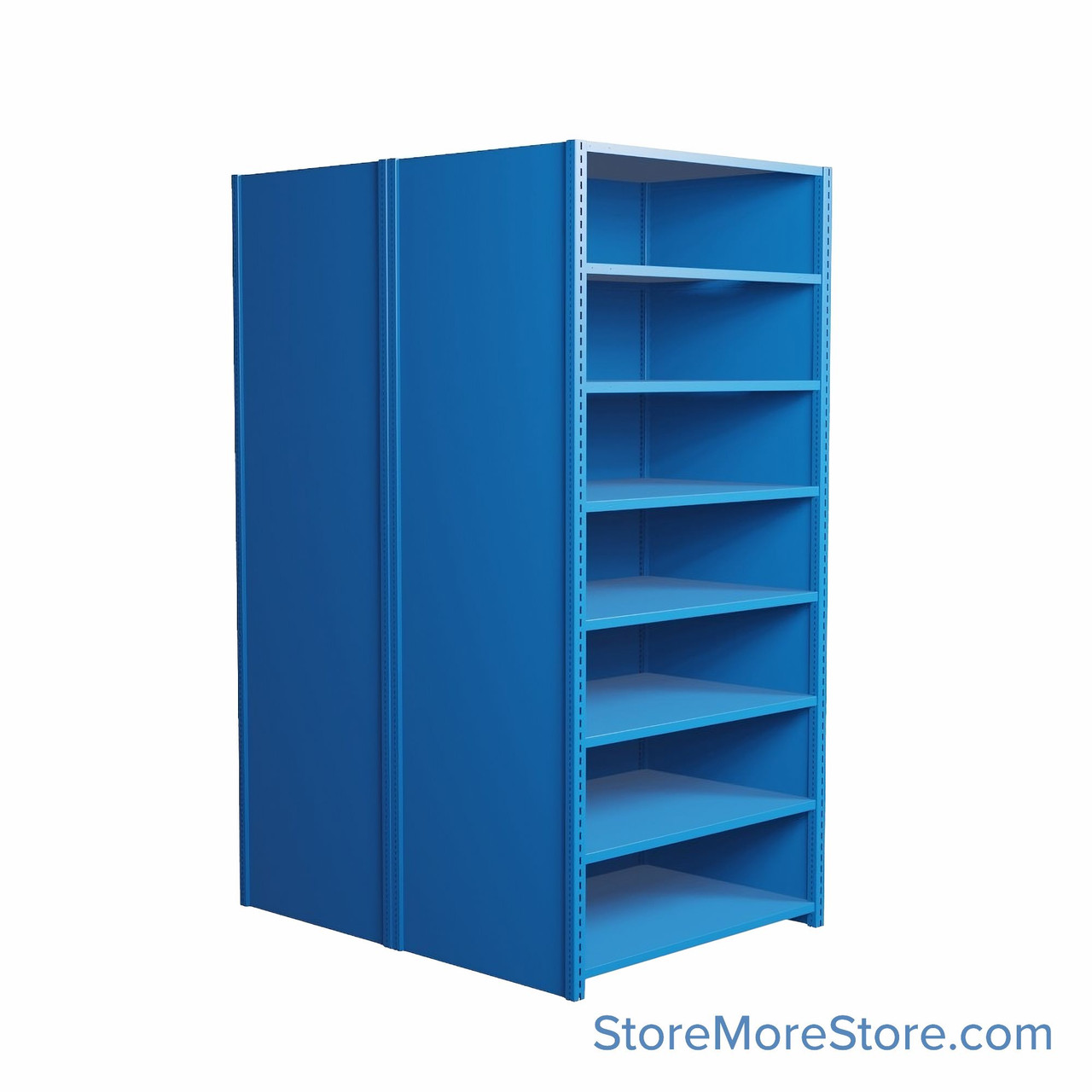 Industrial Shelving, 48" W x 24" D x 75" H, Closed Back-to-Back Shelving, 16 Shelves