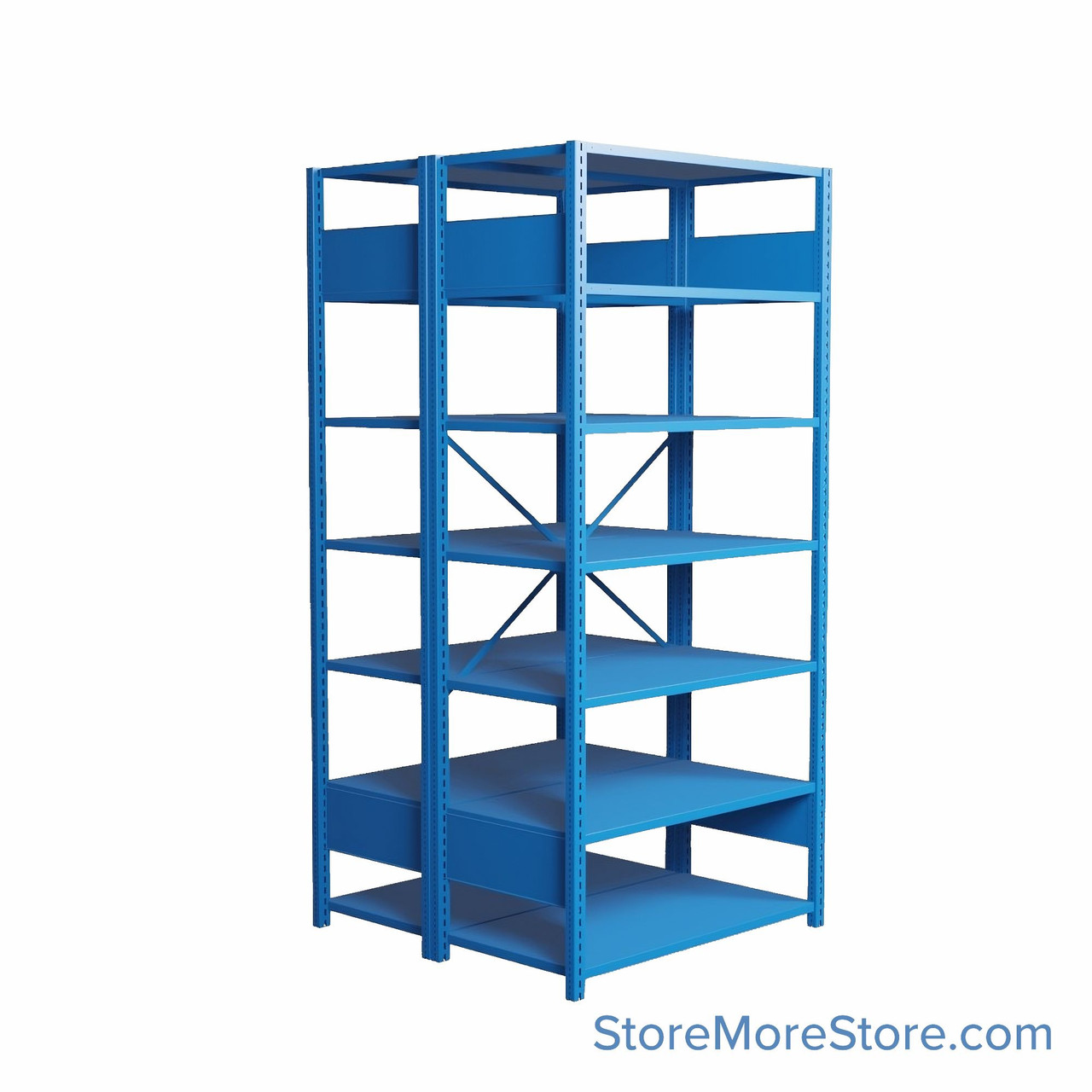 Industrial Shelving, 42" W x 24" D x 75" H, Open Back-to-Back Shelving, 14 Shelves