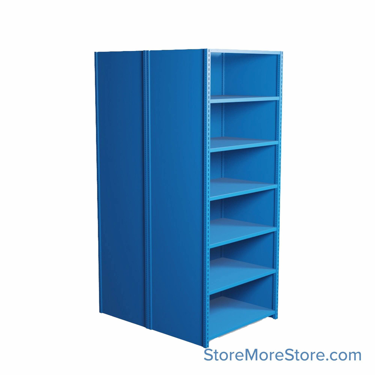 Industrial Shelving, 48" W x 36" D x 87" H, Closed Back-to-Back Shelving, 14 Shelves, D2018B