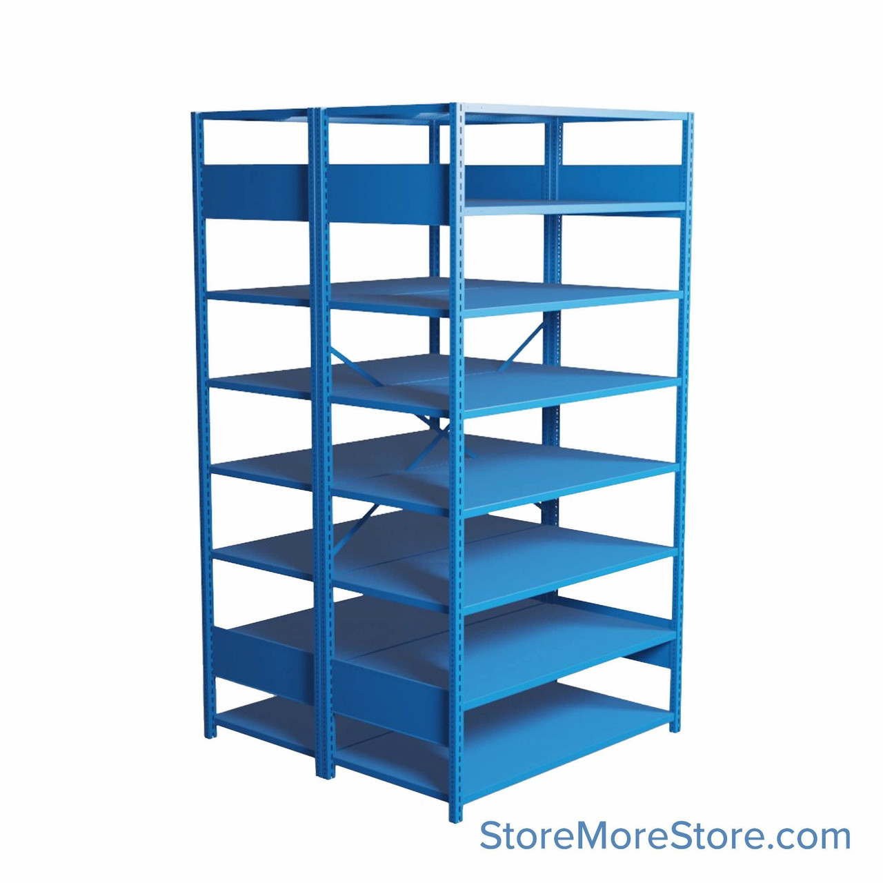 Industrial Shelving, 48" W x 48" D x 87" H, Open Back-to-Back Shelving, 16 Shelves