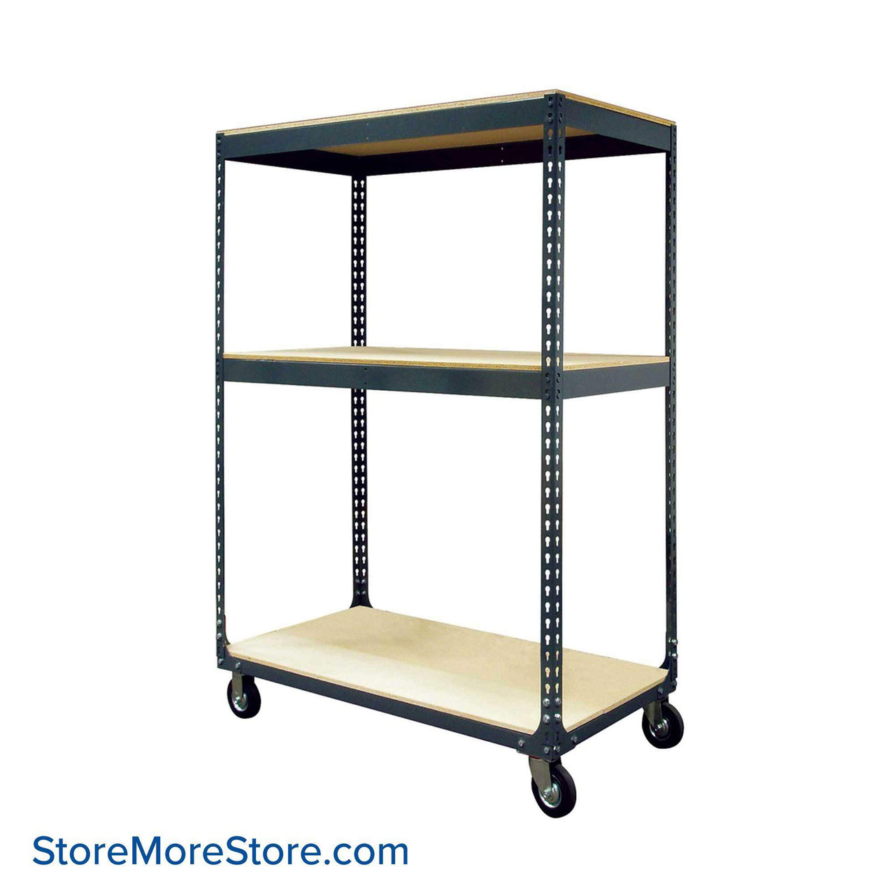 Boltless Rack with Wheels, 48" W x 18" D, 3 Shelves, 600 lbs Load Capacity