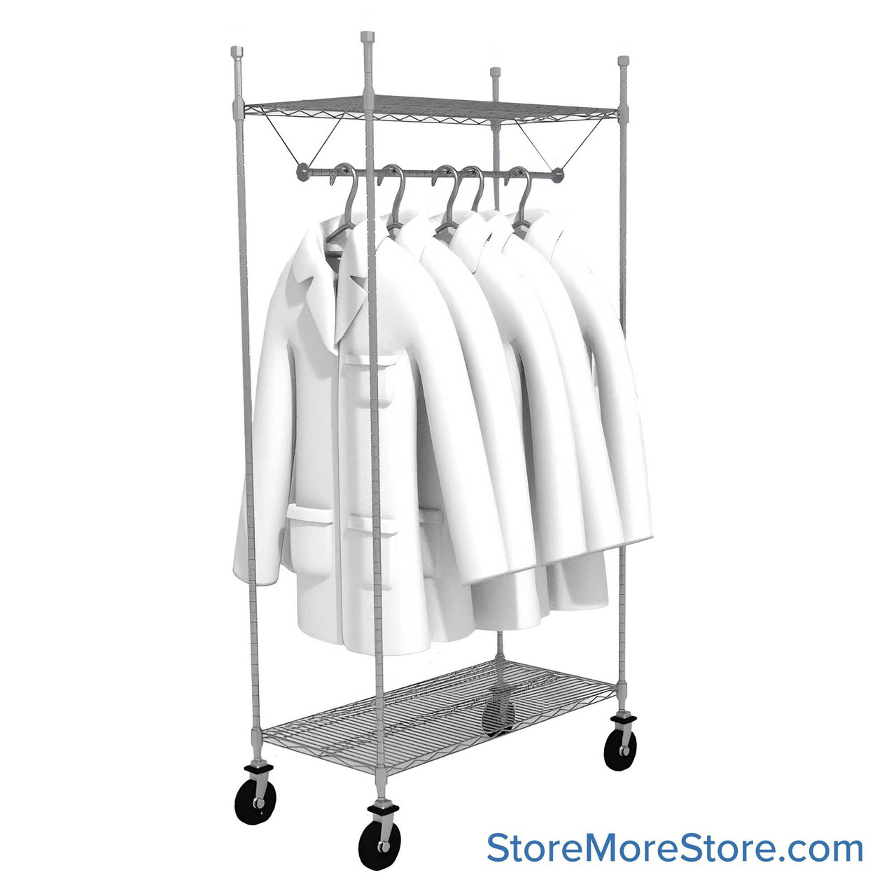 Rolling Garment Rack, 36" Wide, 2 Wire Shelves