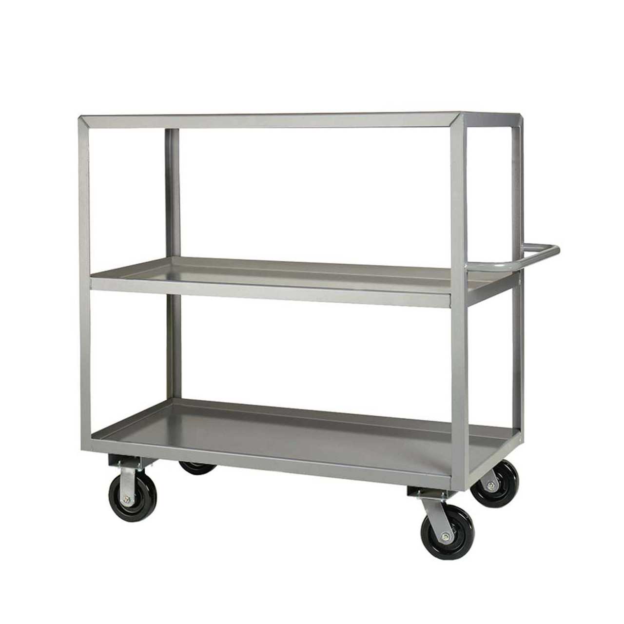 Rolling Shelf Cart, 48" W x 30" D x 46.5" H, Three Shelves, 1.5" Retaining Lip