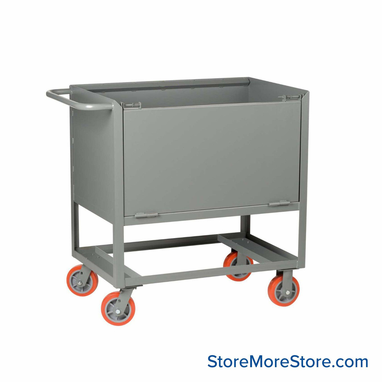 Industrial Storage Carts, 48" W x 24" D x 40" H, Four Sided With Drop Down Gate, Solid Steel Sides