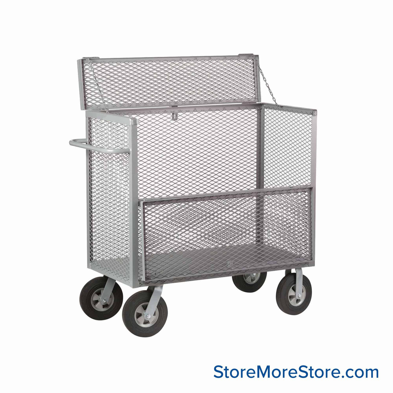Industrial Storage Carts, 48" W x 24" D x 47" H, Four Sided With Top Locking Cover, Mesh Sides