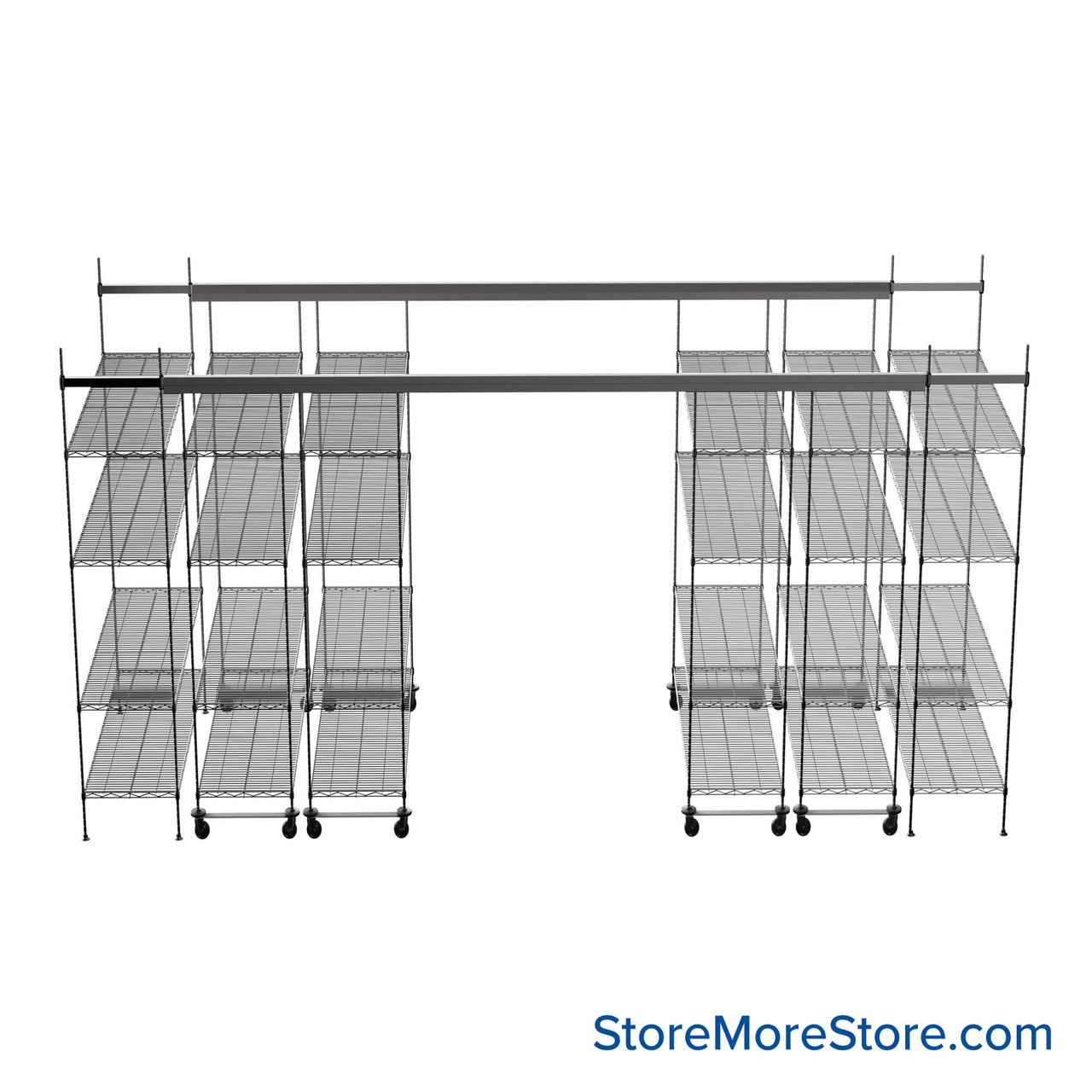 Top Track Shelving, 156" W x 72" D x 86" H, 72"W x 18"D Shelf Dimensions, 4 Adjustable Shelfs