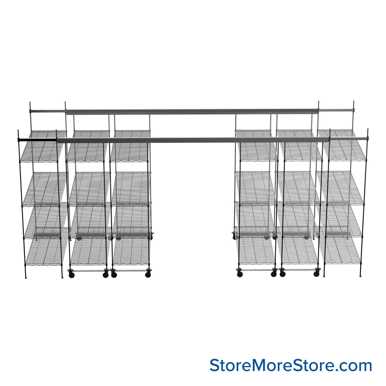 Top Track Shelving, 204" W x 48" D x 86" H, 48"W x 24"D Shelf Dimensions, 4 Adjustable Shelfs