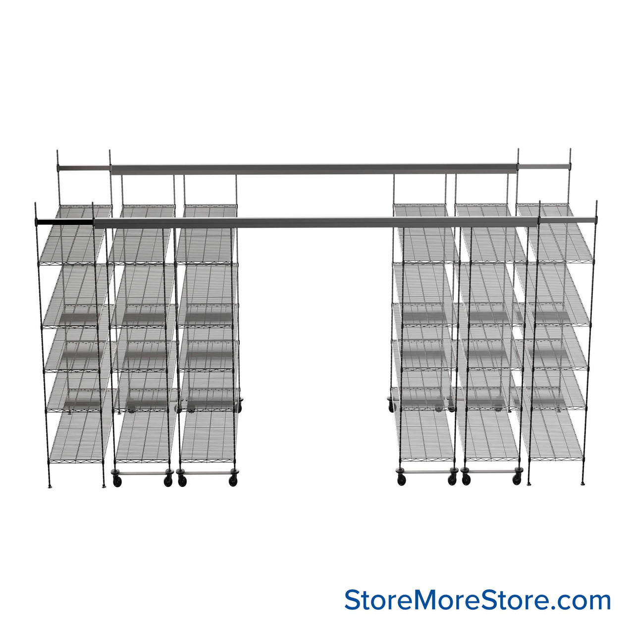 Top Track Shelving, 156" W x 72" D x 86" H, 72"W x 18"D Shelf Dimensions, 5 Adjustable Shelfs