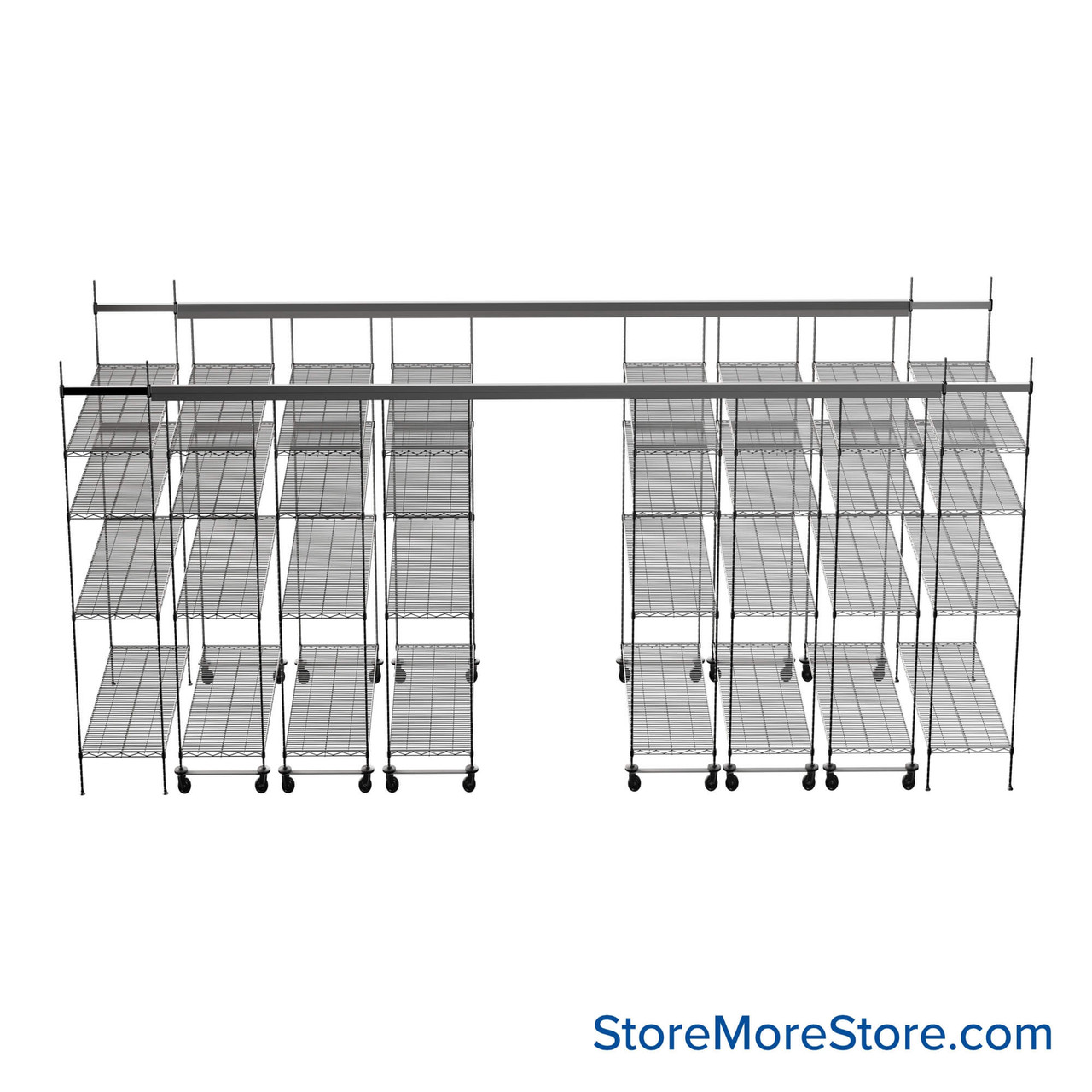 Top Track Shelving, 180" W x 48" D x 86" H, 48"W x 18"D Shelf Dimensions, 4 Adjustable Shelfs