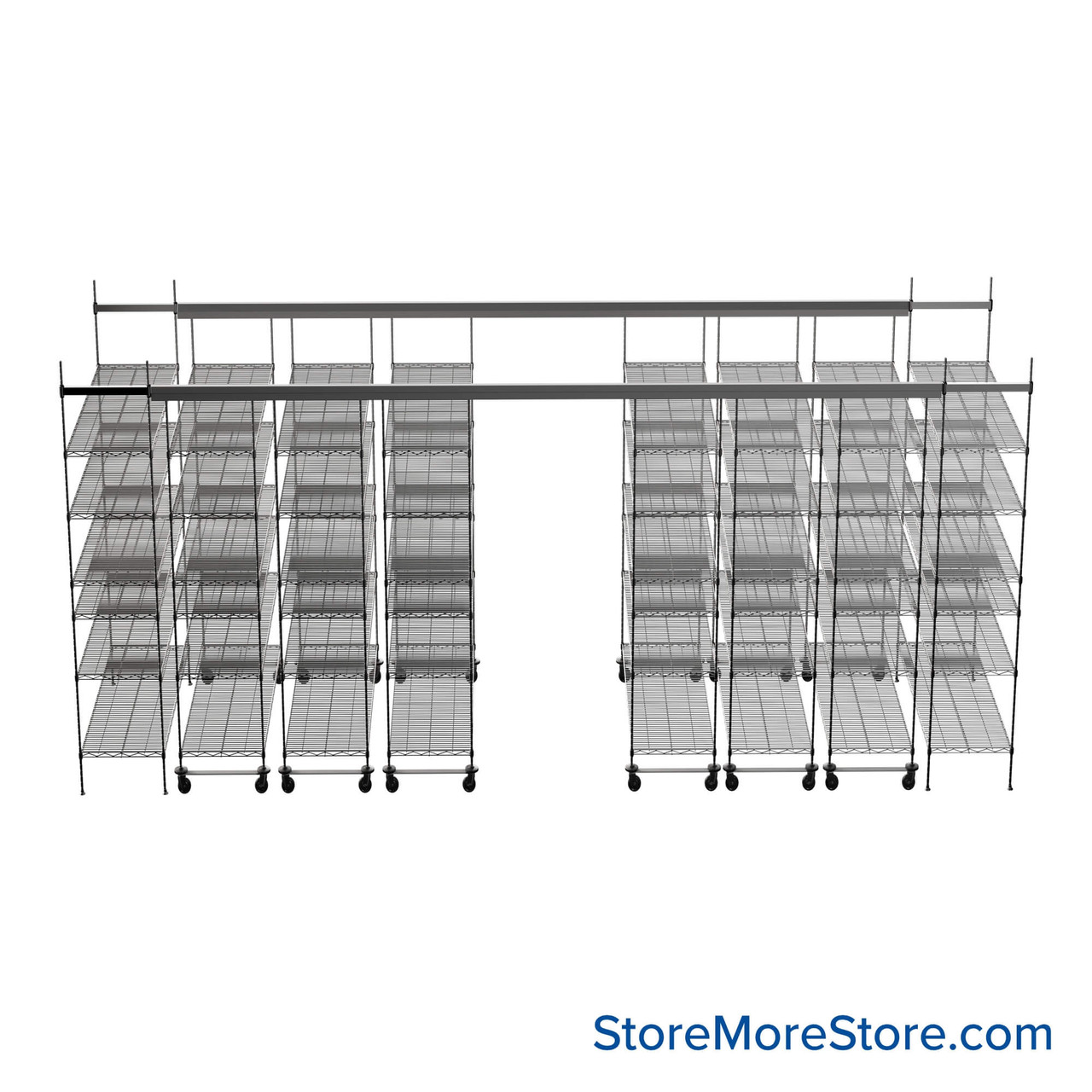 Top Track Shelving, 192" W x 48" D x 86" H, 48"W x 18"D Shelf Dimensions, 6 Adjustable Shelfs
