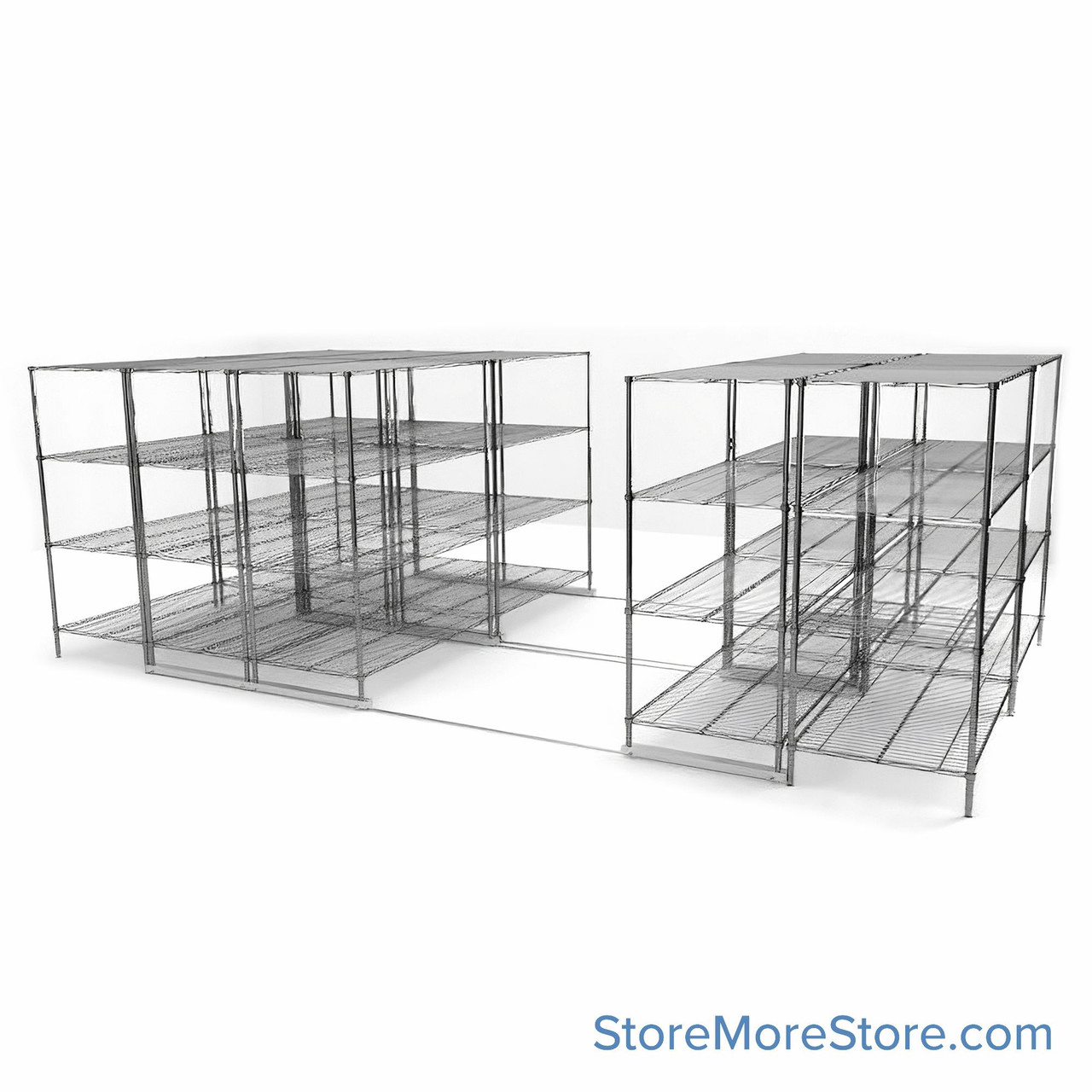 High Density Wire Shelving, 228" W x 120" D x 77" H, 8 Shelves, 36" Shelf Depth