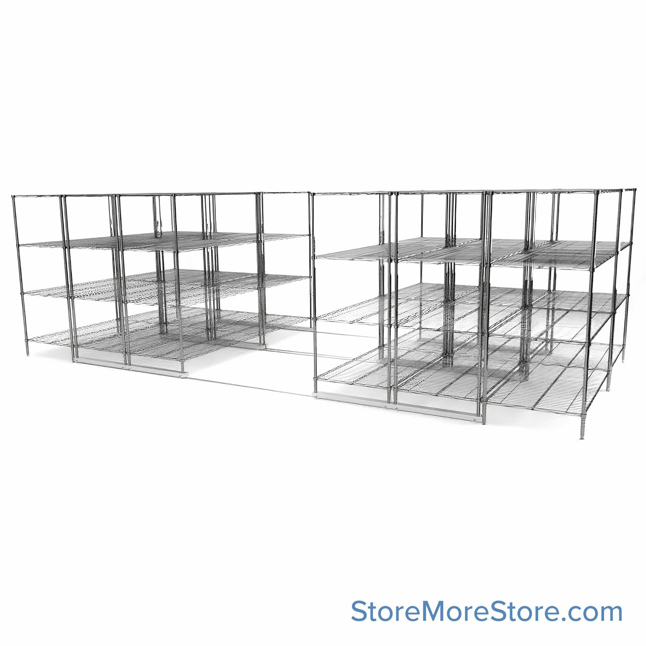 High Density Wire Shelving, 264" W x 108" D x 77" H, 8 Shelves, 36" Shelf Depth