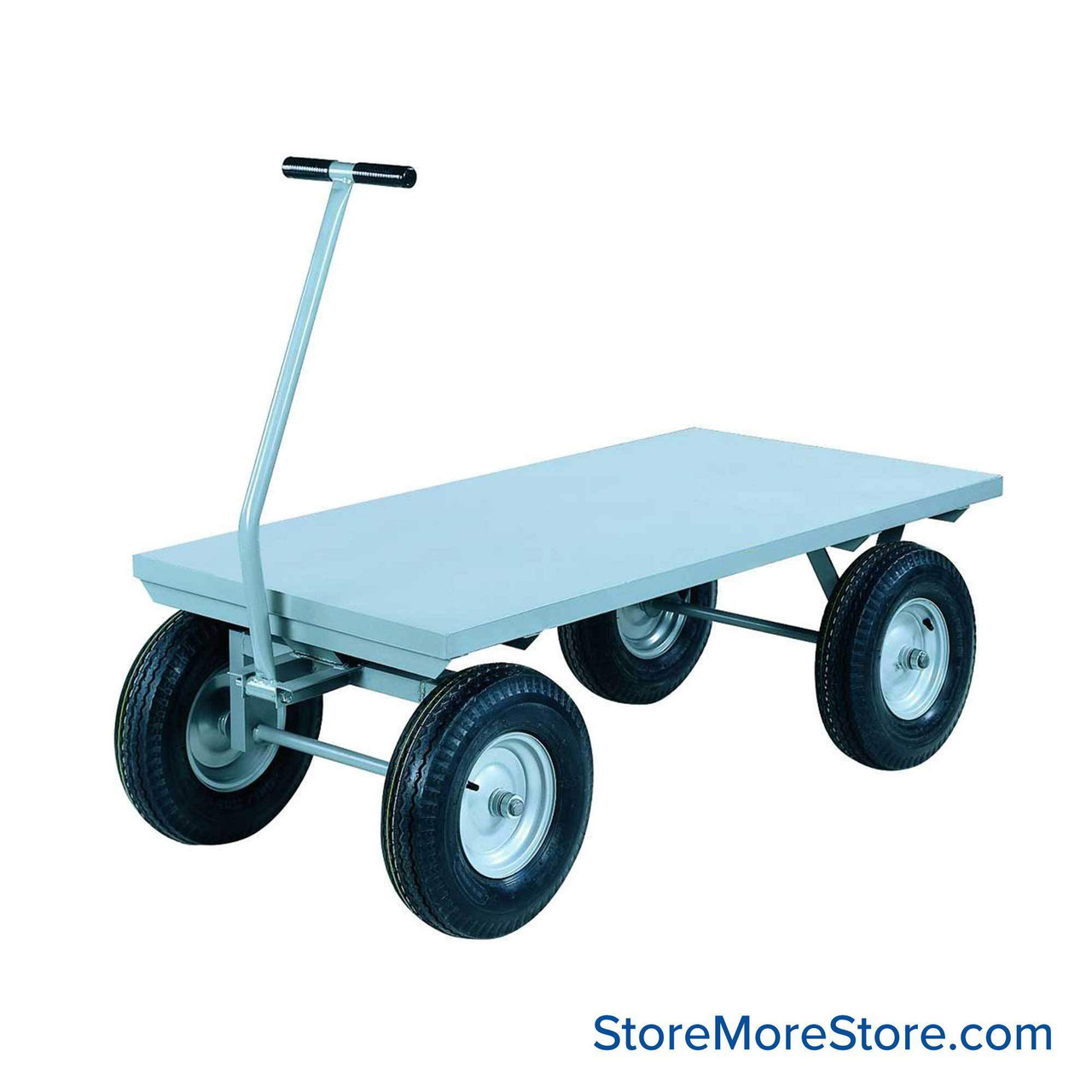 Heavy Duty Wagon, 72" W x 36" D x 20" H, Flush Deck, 16"x4" Pneumatic Wheels, Straight Handle