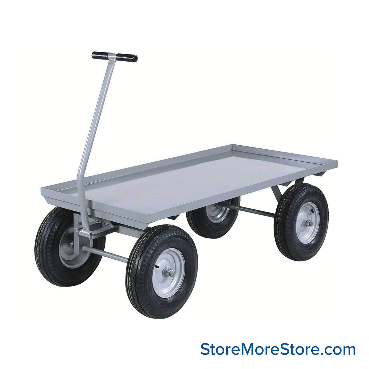 Heavy Duty Wagon, 72" W x 36" D x 20" H, 1.5" Retaining Lip, 16"x4" Pneumatic Wheels, Straight Handle